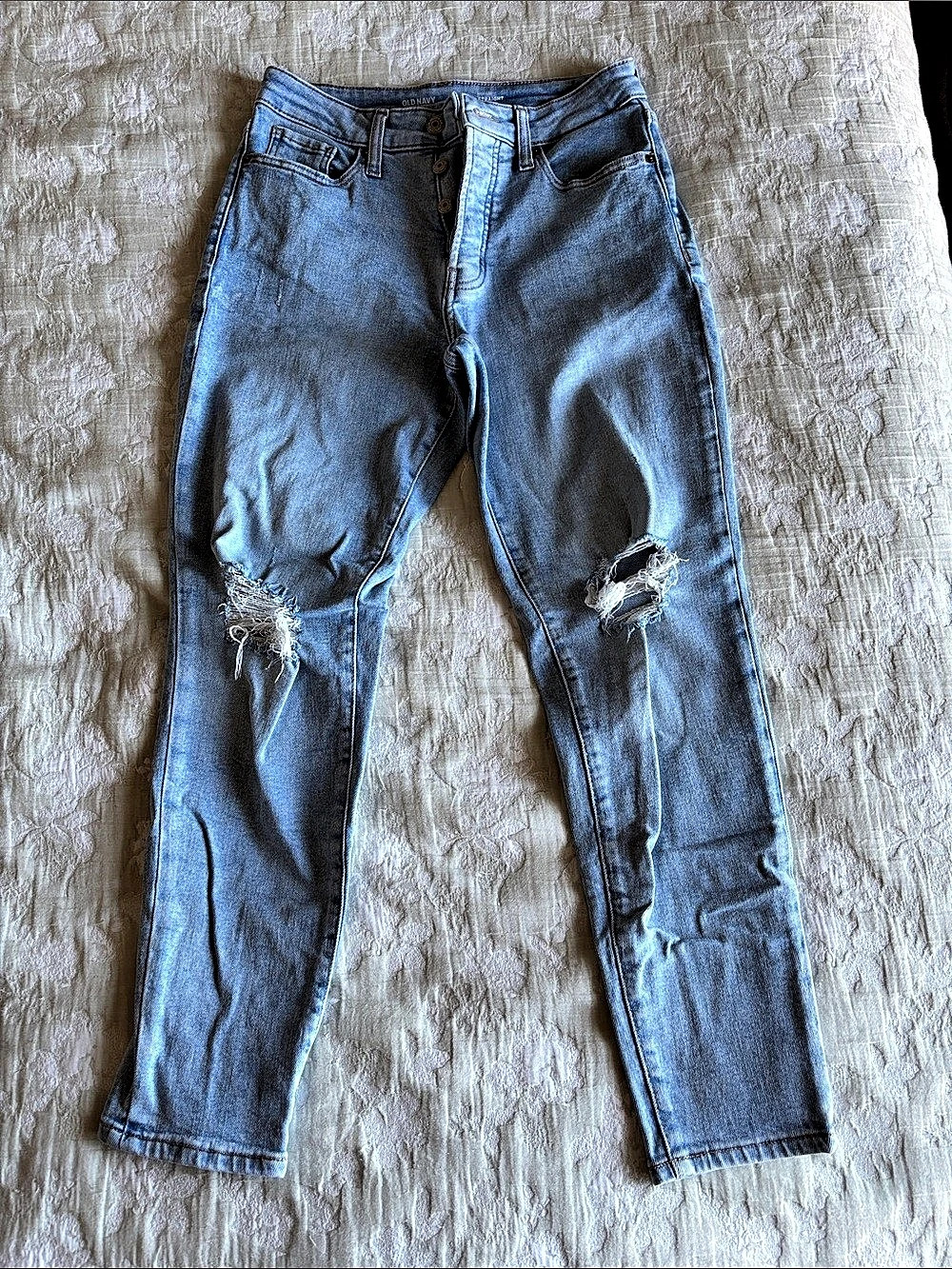 Old Navy High-Waisted O.G. Straight Ripped Jeans in Light Blue